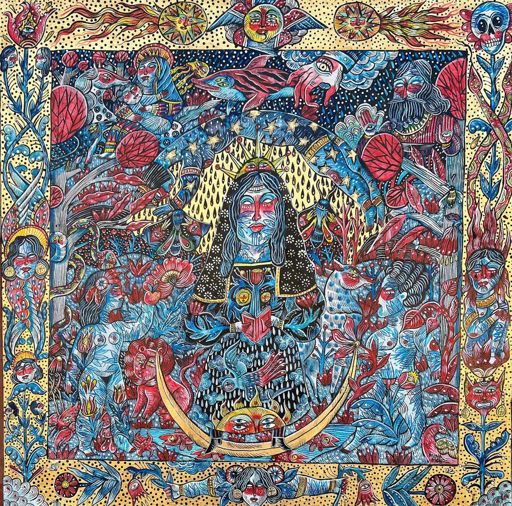 HORTUS DELICIARUM, 100/100cm, acrylic and gold leaf on panel, 2025