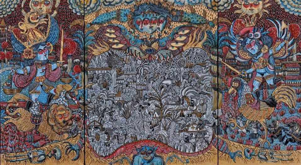 The Jungle, 180/80cm, acrylic and gold leaf on canvas, 2018