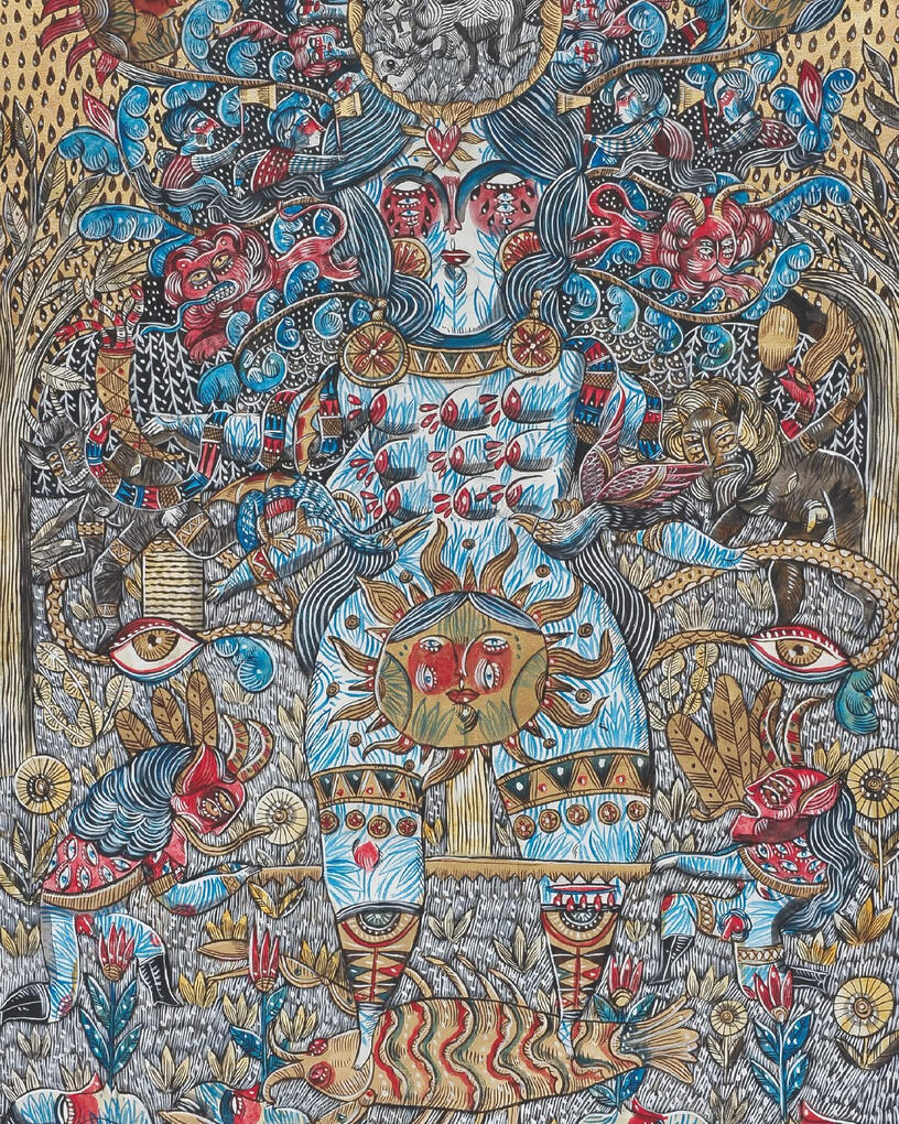 Mother Nature, 120/100cm, acrylic and gold leaf on canvas, 2019