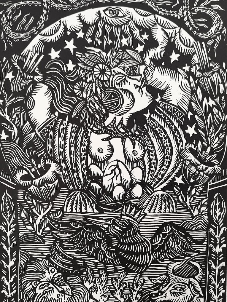 Illmatar, 50/40cm, woodcut on paper, 2021 Illmatar, 50/40cm, woodcut on paper, 2021